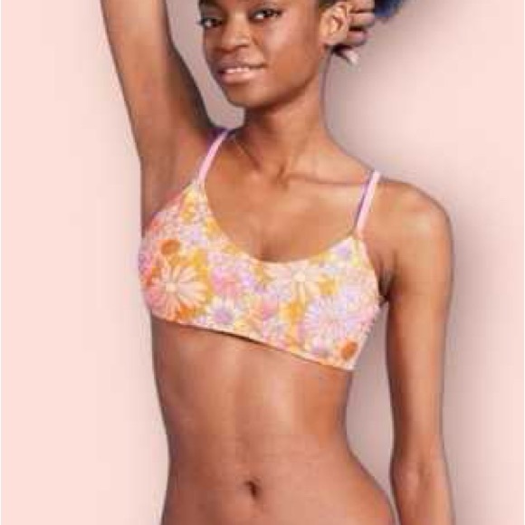 Wild Fable retro floral bikini top pink orange size D/DD - Picture 1 of 7